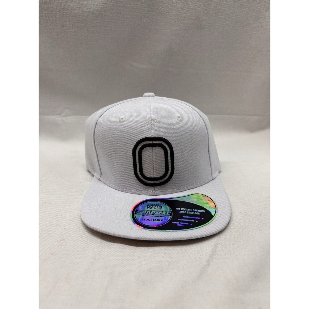 Overtime Flat Brim Snapback Hat White Black Logo Adjustable Cap NWT Concept One